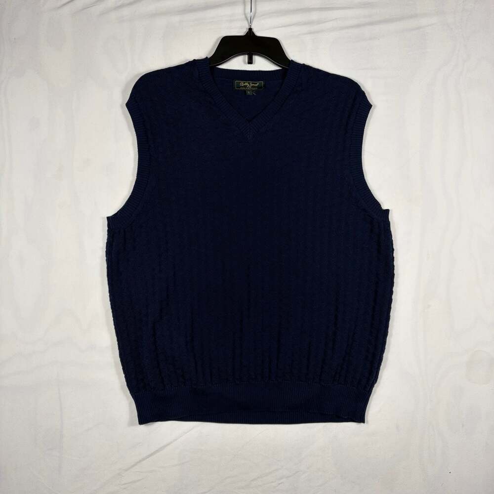 Bobby Jones Collection Men's Blue  V-Neck Cable Knit Sweater Vest Size L